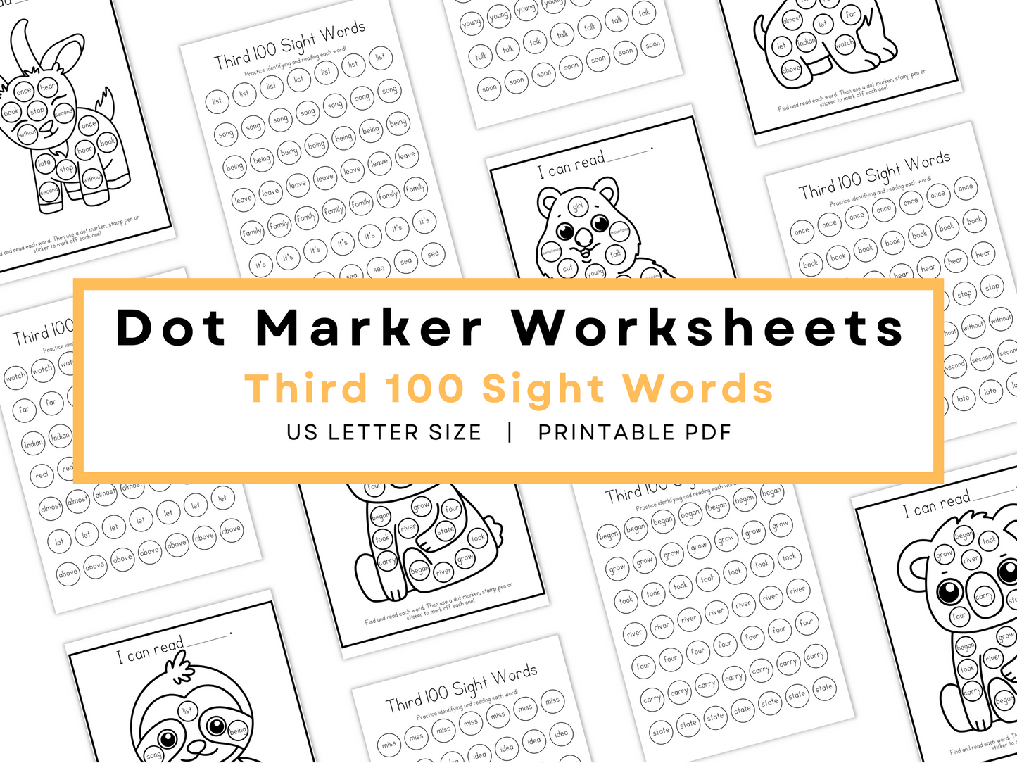 Dot Marker Reading Practice Coloring Pages | Third 100 Sight Words