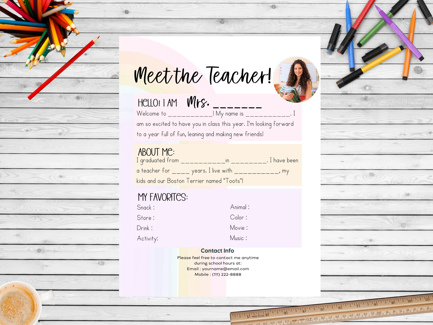 Meet the Teacher Letter Template - Rainbow