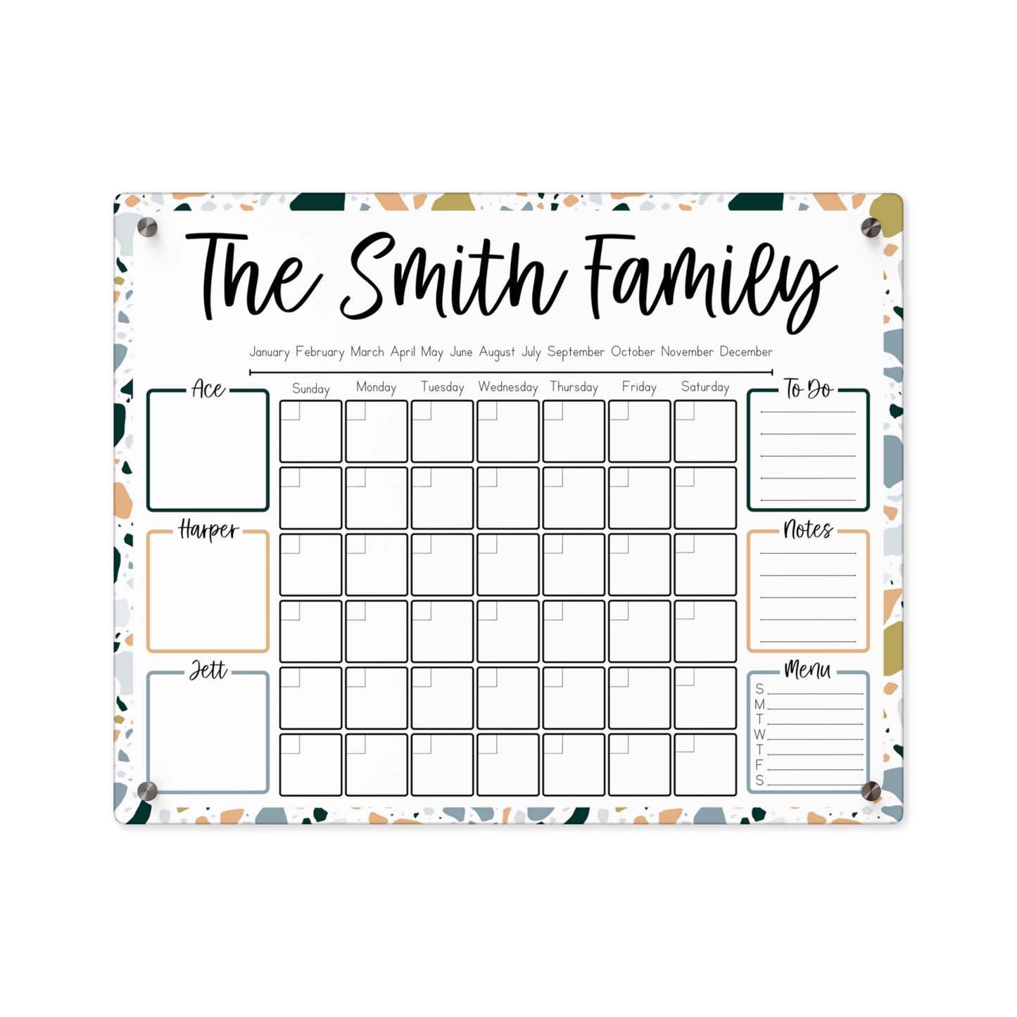 White Terrazzo Custom Acrylic Wall Calendar (20 x 16)