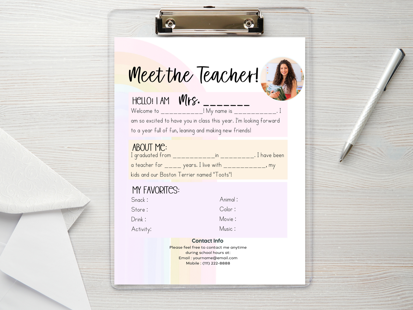 Meet the Teacher Letter Template - Rainbow