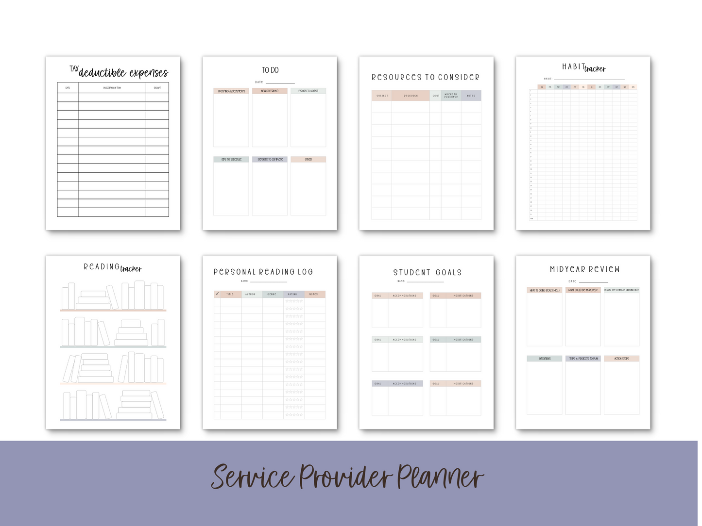 SLP/ Service Provider Printable Planner - Neutral Theme