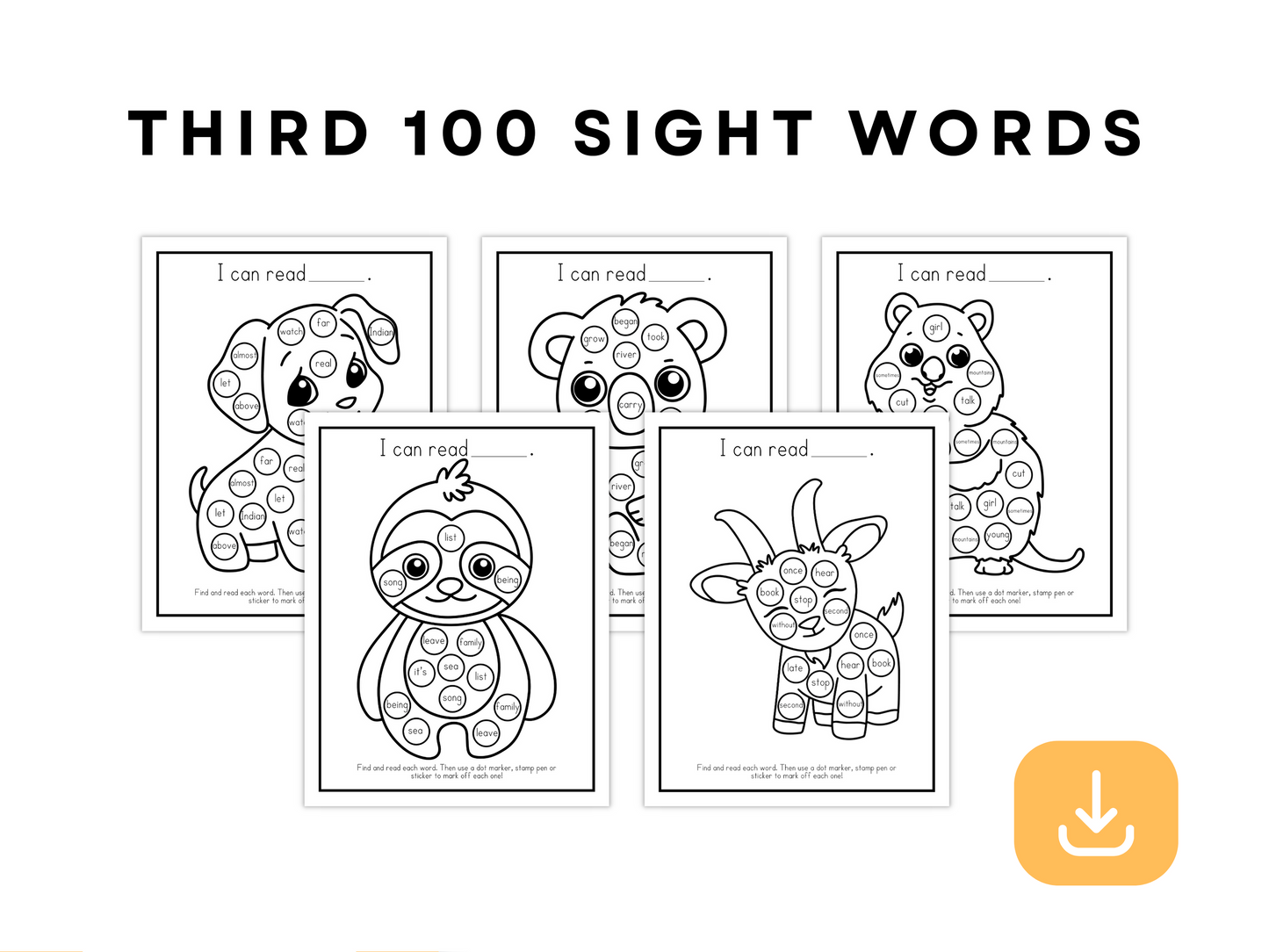 Dot Marker Reading Practice Coloring Pages | Third 100 Sight Words