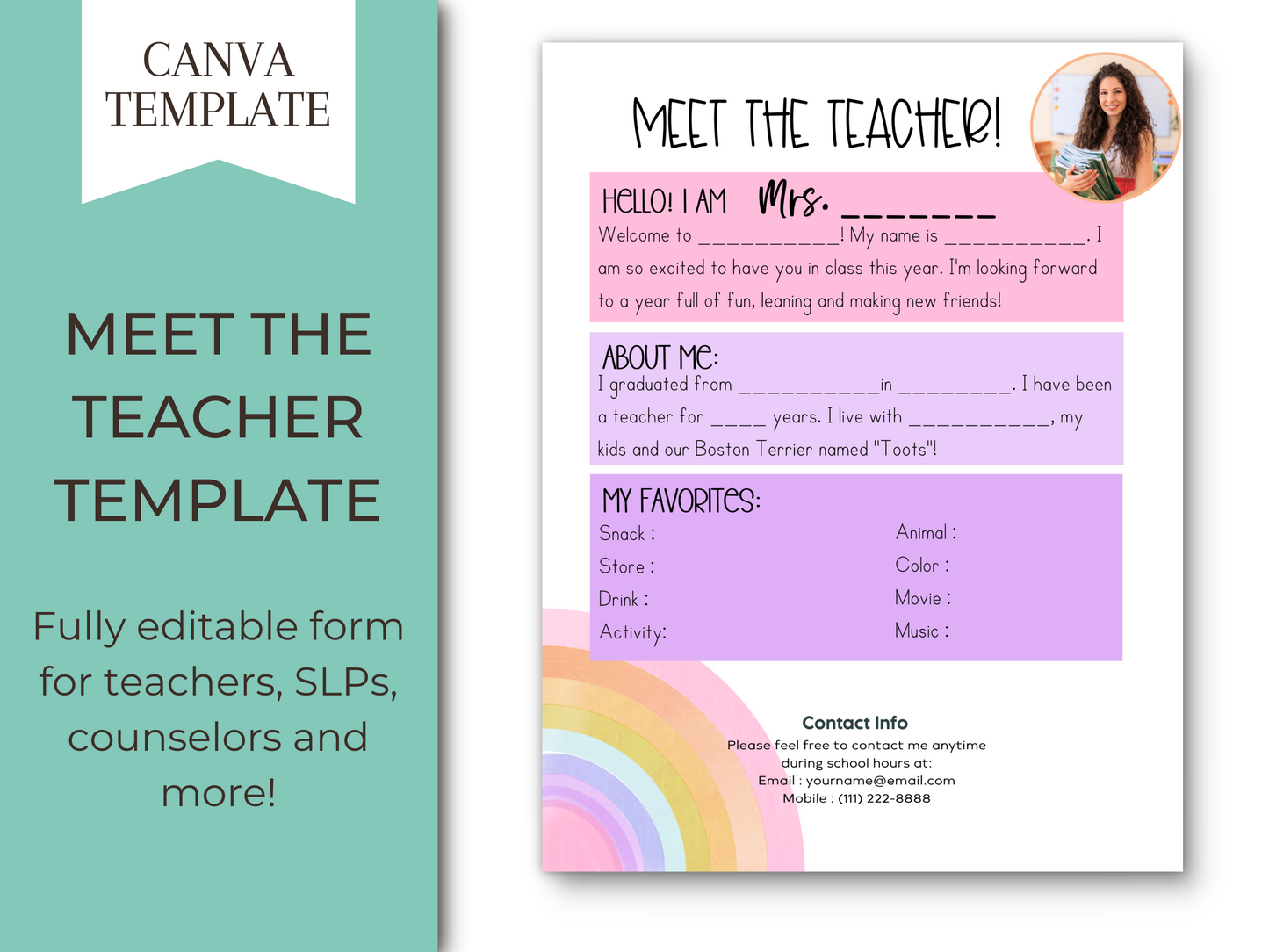 Meet the Teacher Letter Template - Rainbow