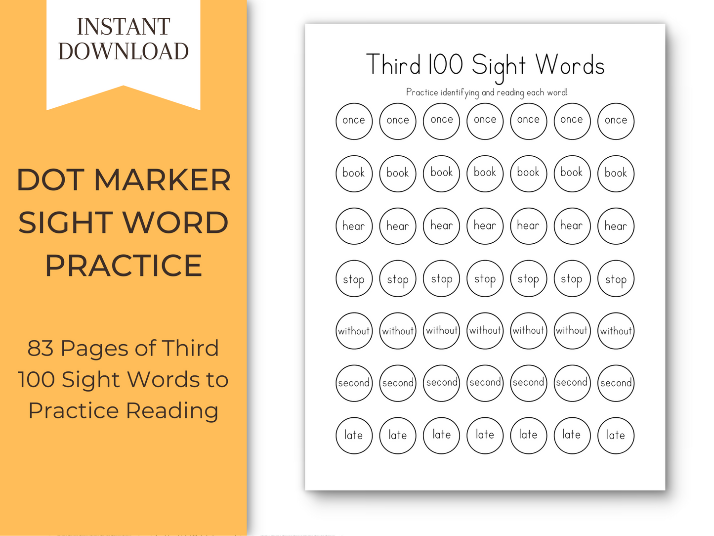 Dot Marker Reading Practice Coloring Pages | Third 100 Sight Words