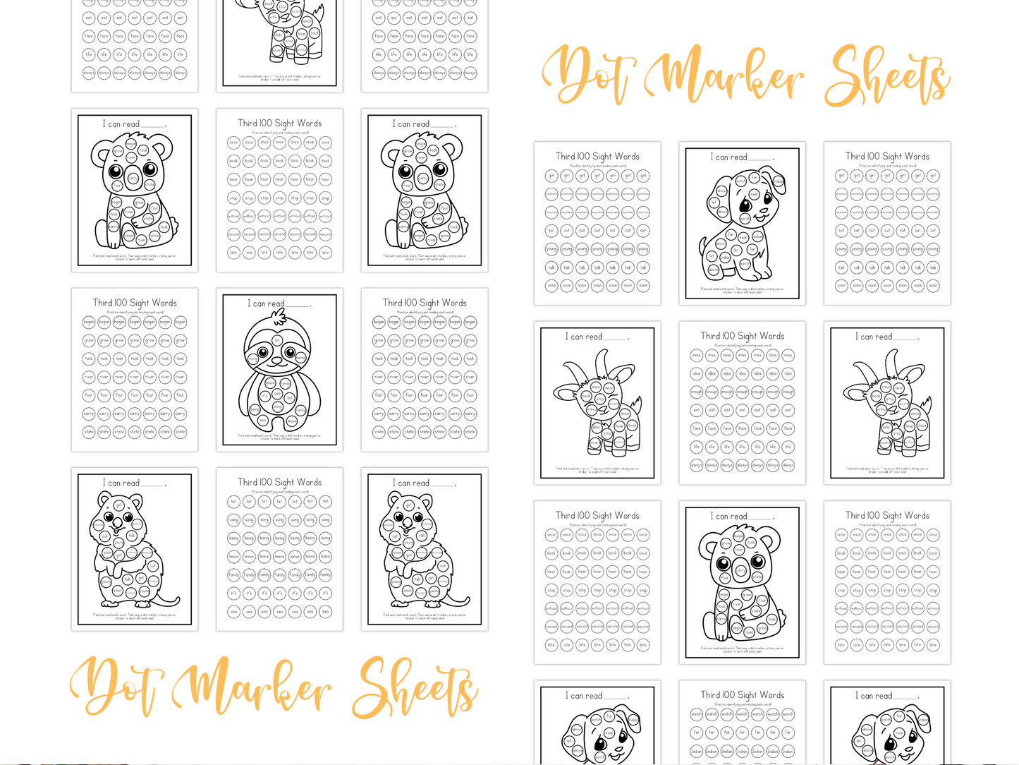 Dot Marker Reading Practice Coloring Pages | Third 100 Sight Words