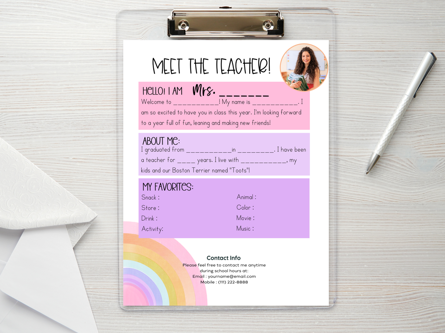 Meet the Teacher Letter Template - Rainbow