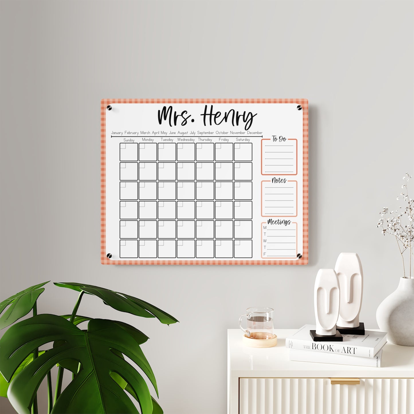 Tangerine Gingham Custom Acrylic Wall Calendar (20 x 16)