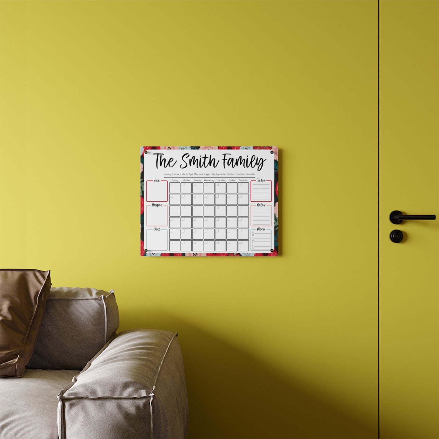 Winter Floral Custom Acrylic Wall Calendar (20 x 16)