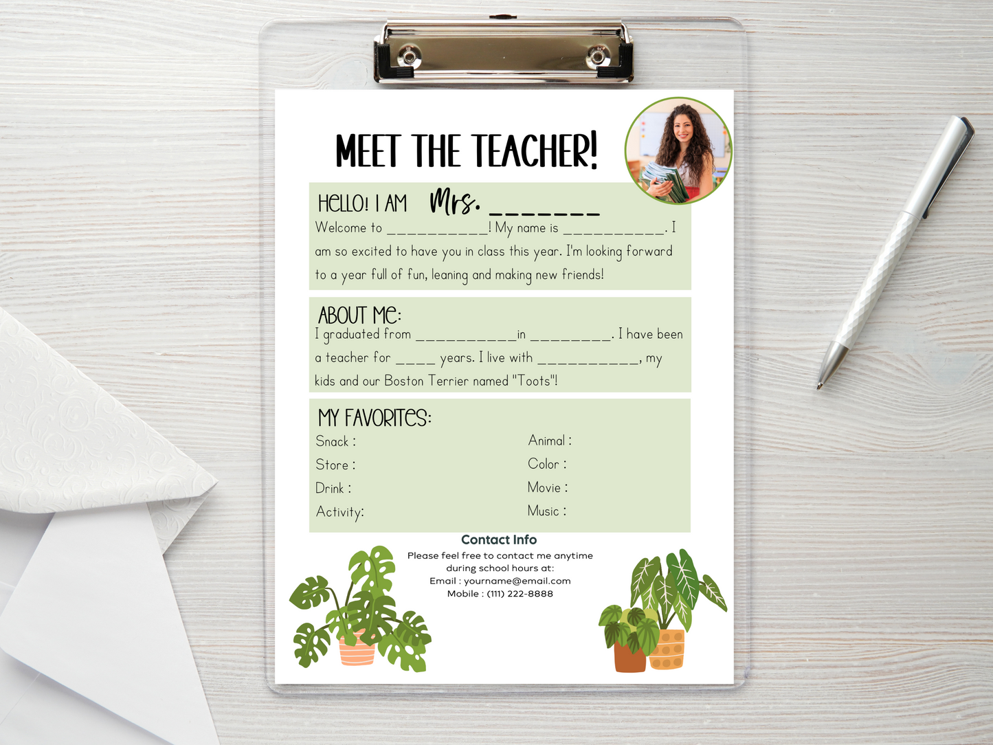 Meet the Teacher Letter Template - Plants
