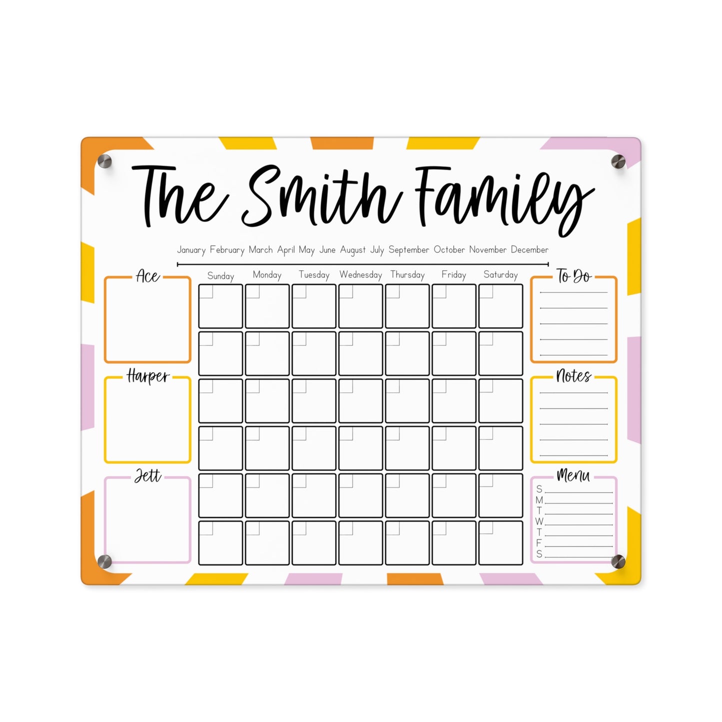 Sunrise Burst Custom Acrylic Wall Calendar (20 x 16)