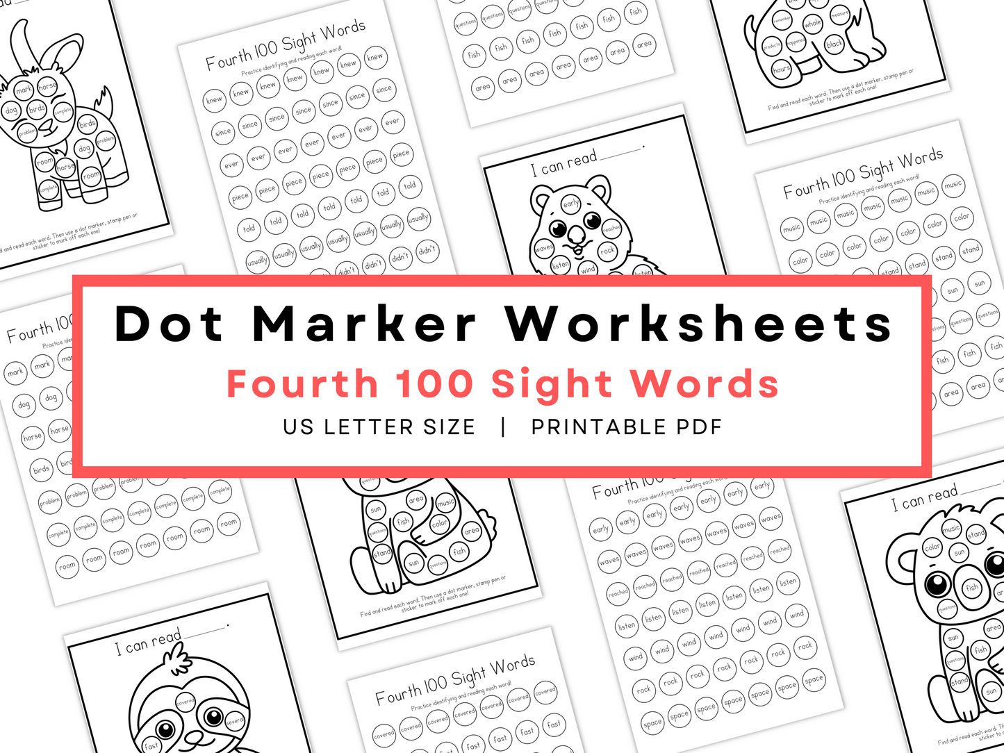 Dot Marker Reading Practice Coloring Pages | Fourth 100 Sight Words