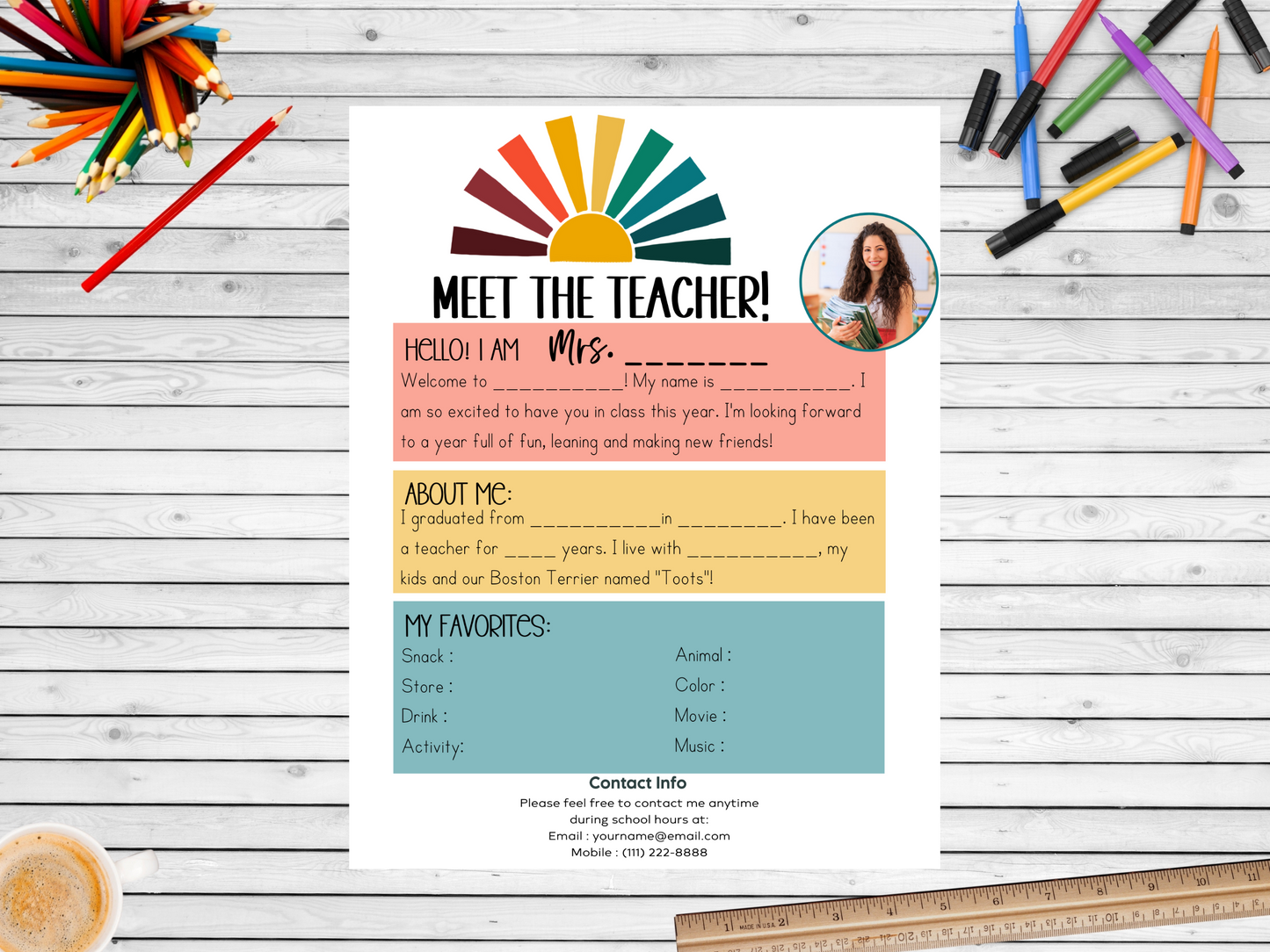 Meet the Teacher Letter Template - Sun Beam