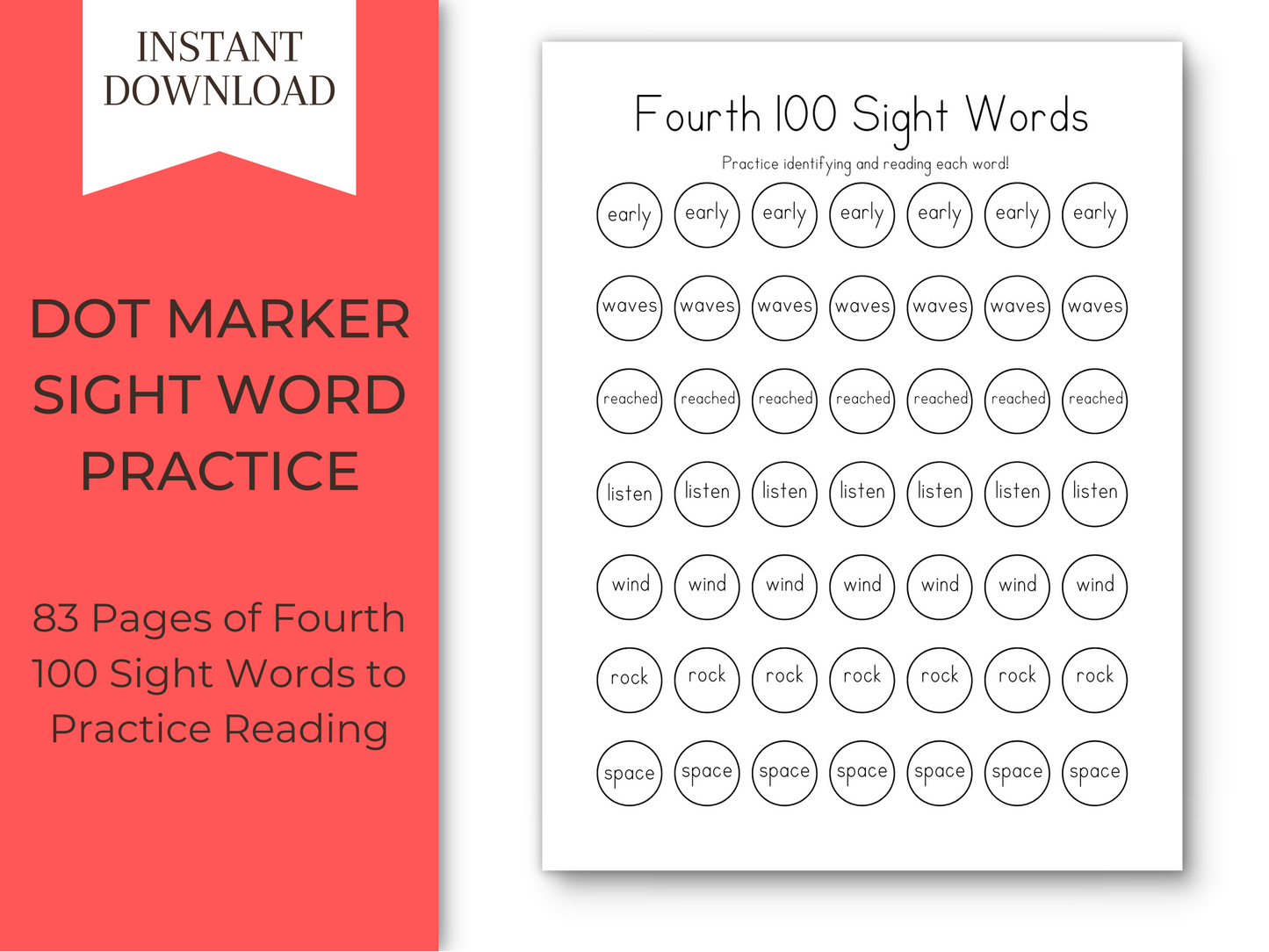Dot Marker Reading Practice Coloring Pages | Fourth 100 Sight Words