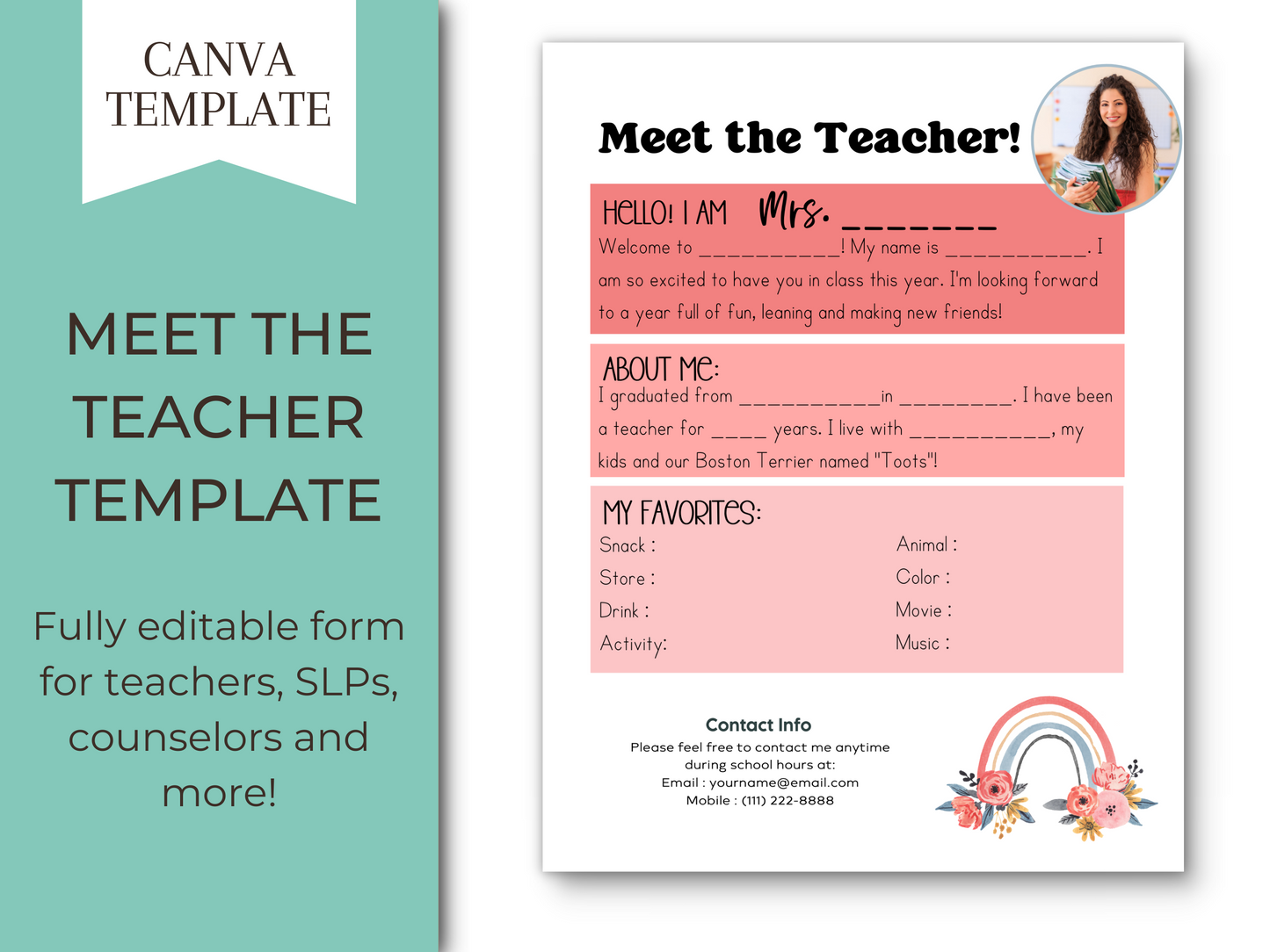 Meet the Teacher Letter Template - Floral Rainbow