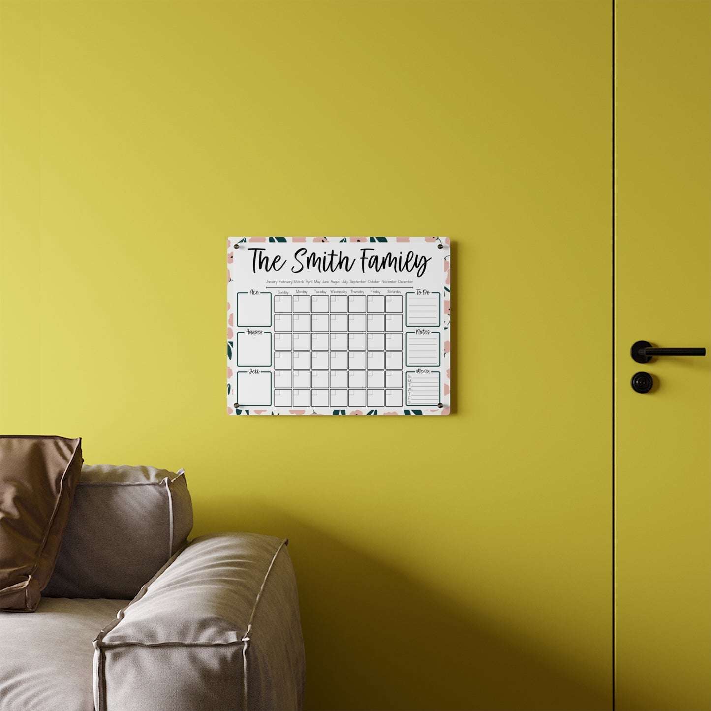 Blush Floral Custom Acrylic Wall Calendar (20 x 16)