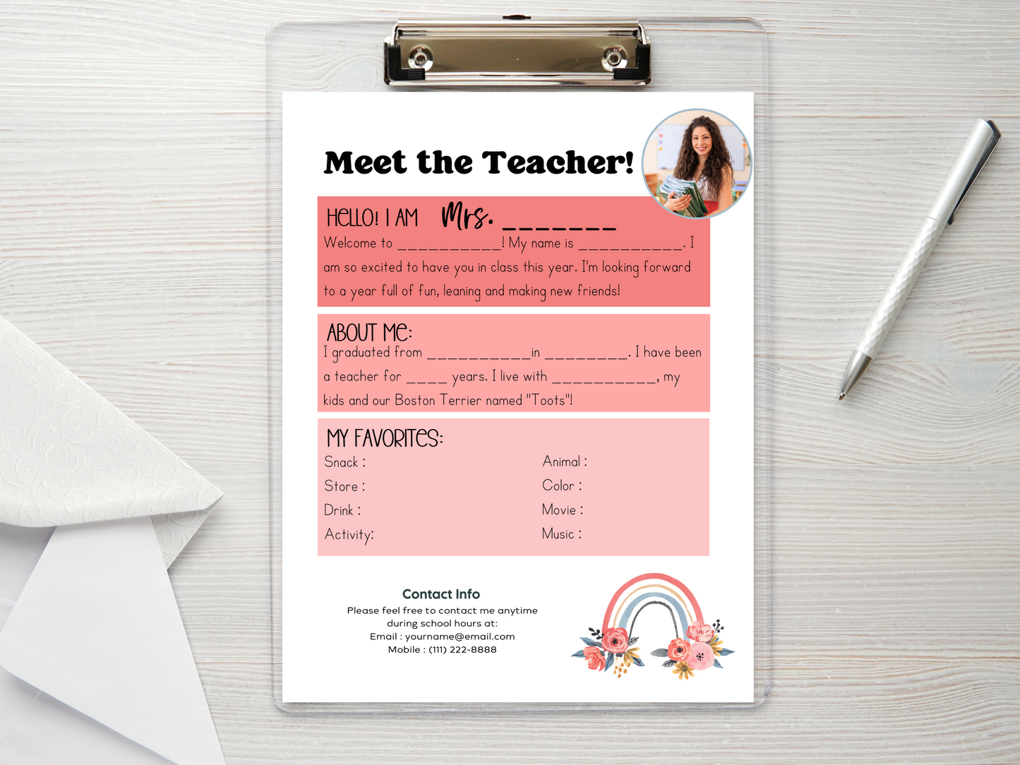 Meet the Teacher Letter Template - Floral Rainbow