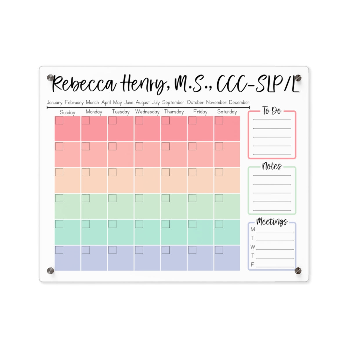Pastel Rainbow Custom Acrylic Wall Calendar (20 x 16)