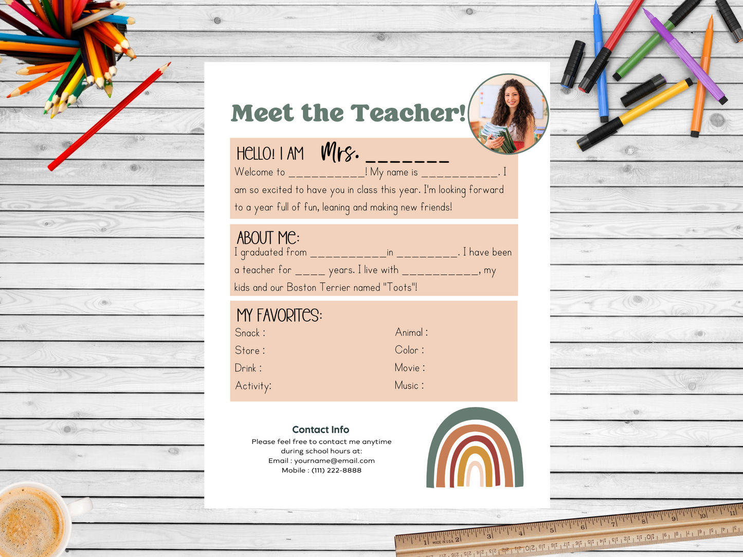 Meet the Teacher Letter Template - Rainbow