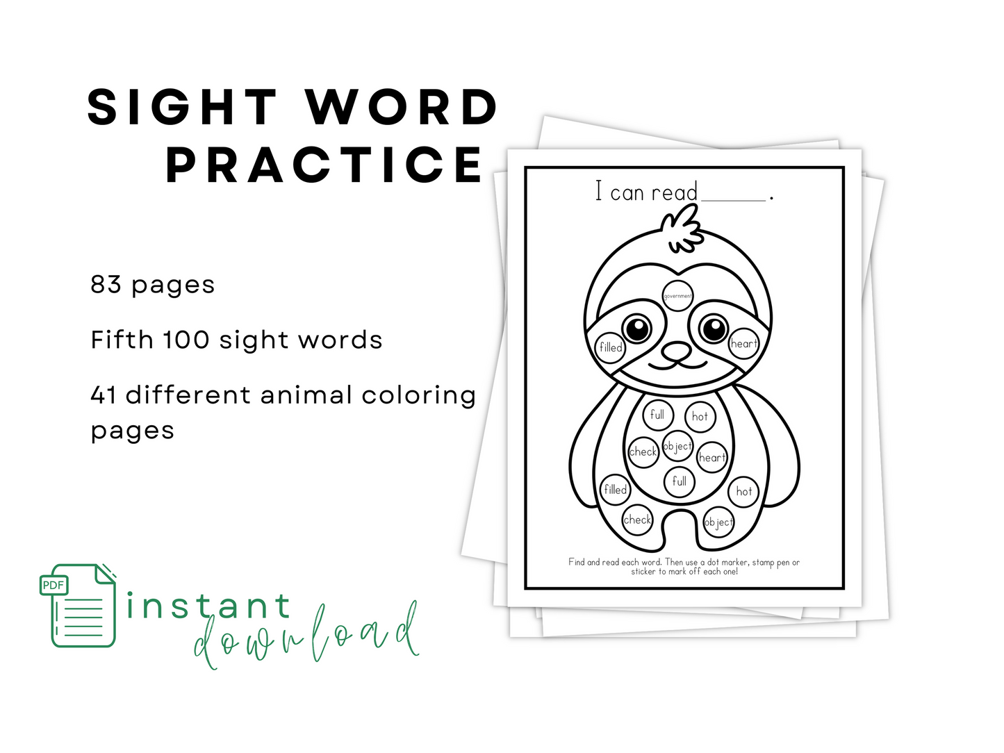 Dot Marker Reading Practice Coloring Pages | Fifth 100 Sight Words