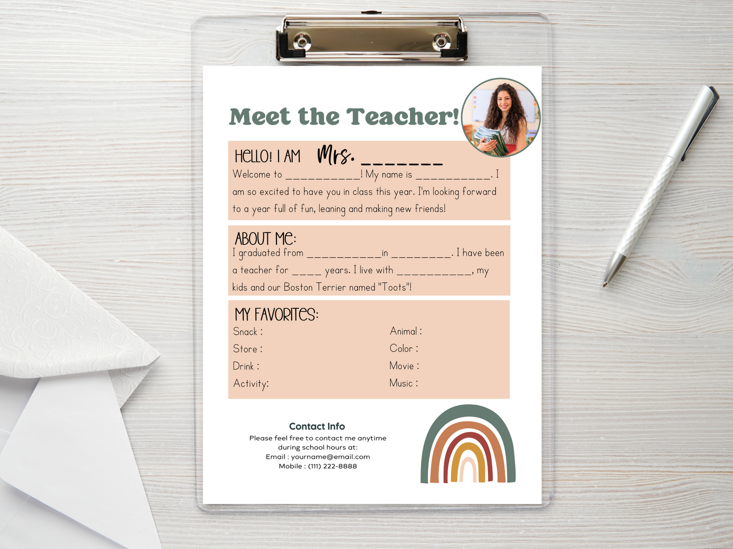 Meet the Teacher Letter Template - Rainbow