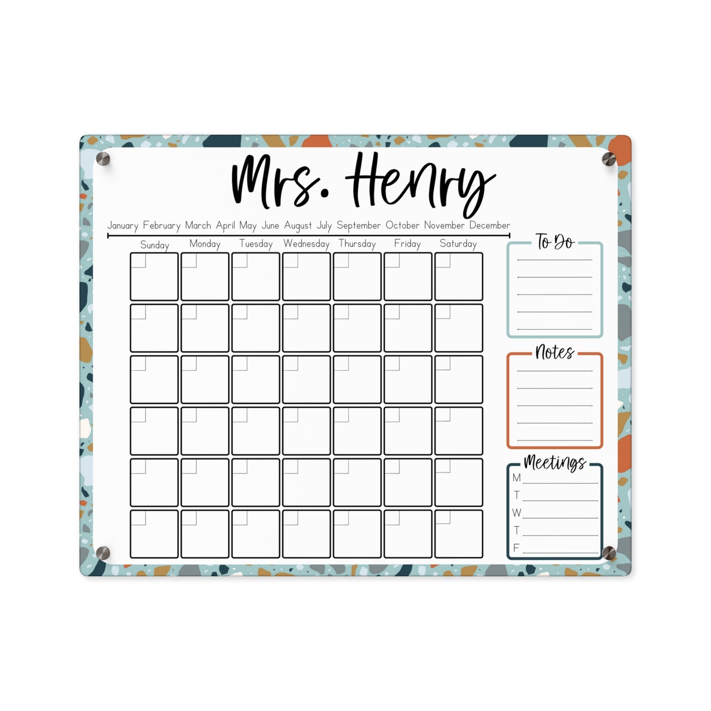 Blue Terrazzo Custom Acrylic Wall Calendar (20 x 16)