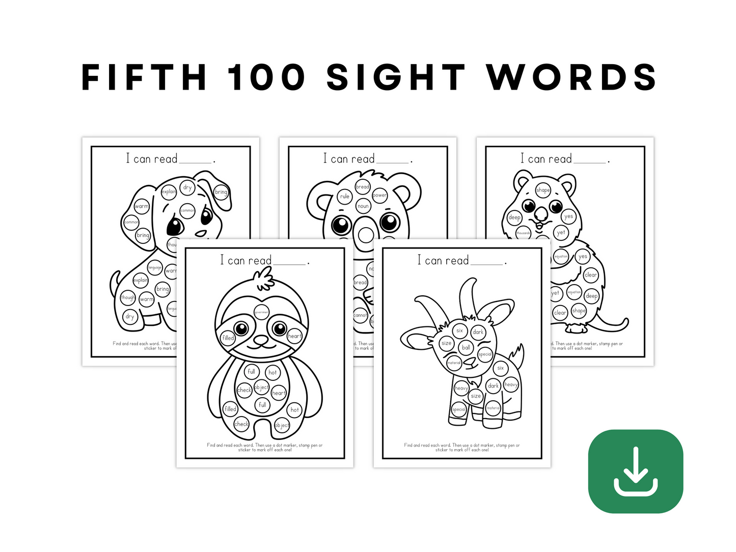 Dot Marker Reading Practice Coloring Pages | Fifth 100 Sight Words