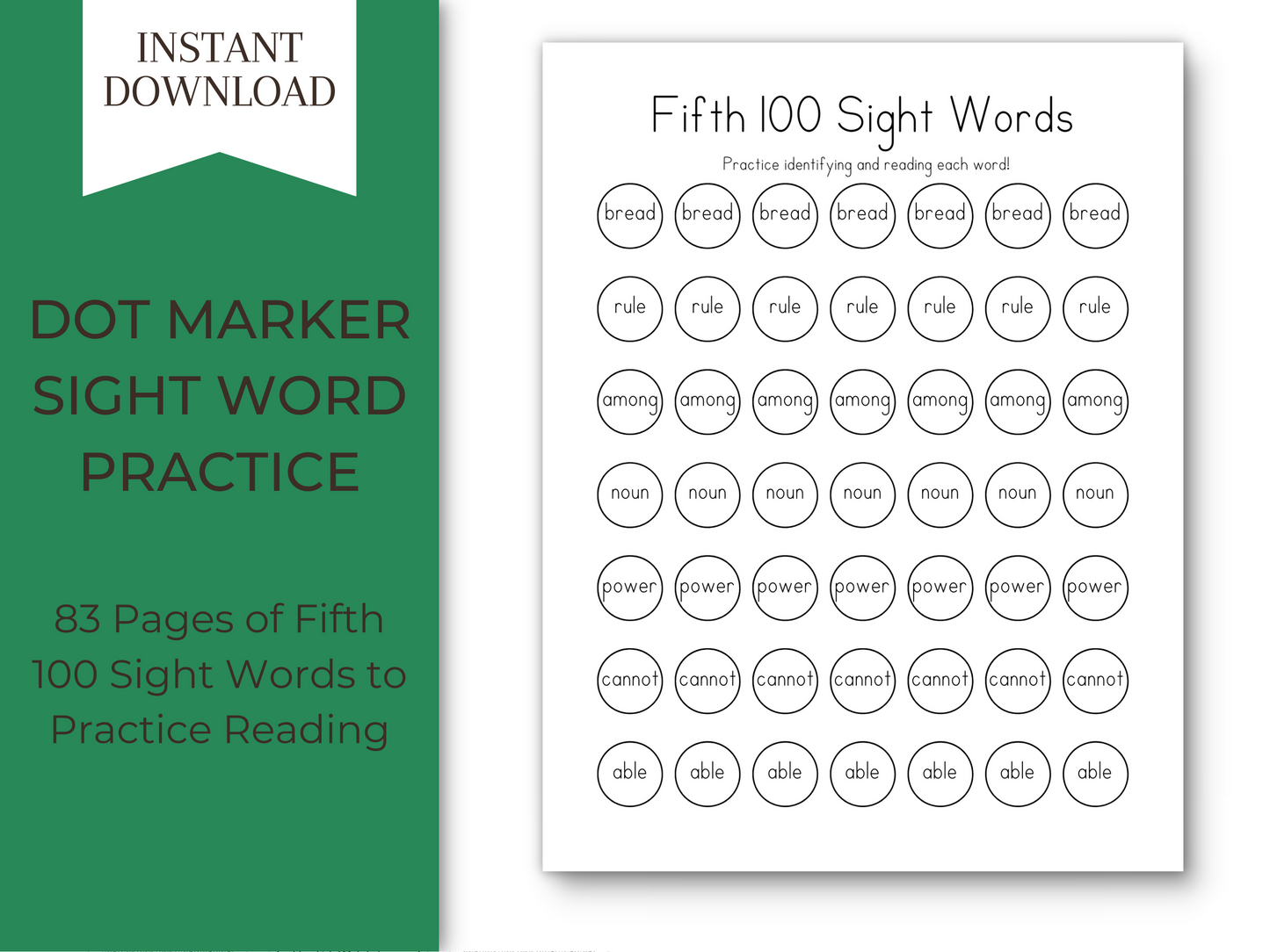 Dot Marker Reading Practice Coloring Pages | Fifth 100 Sight Words