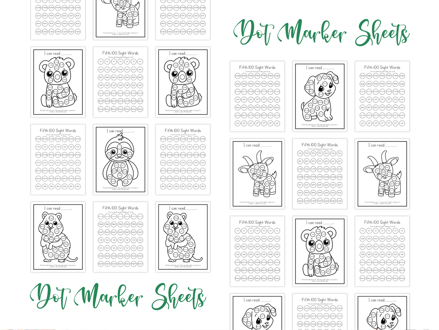 Dot Marker Reading Practice Coloring Pages | Fifth 100 Sight Words