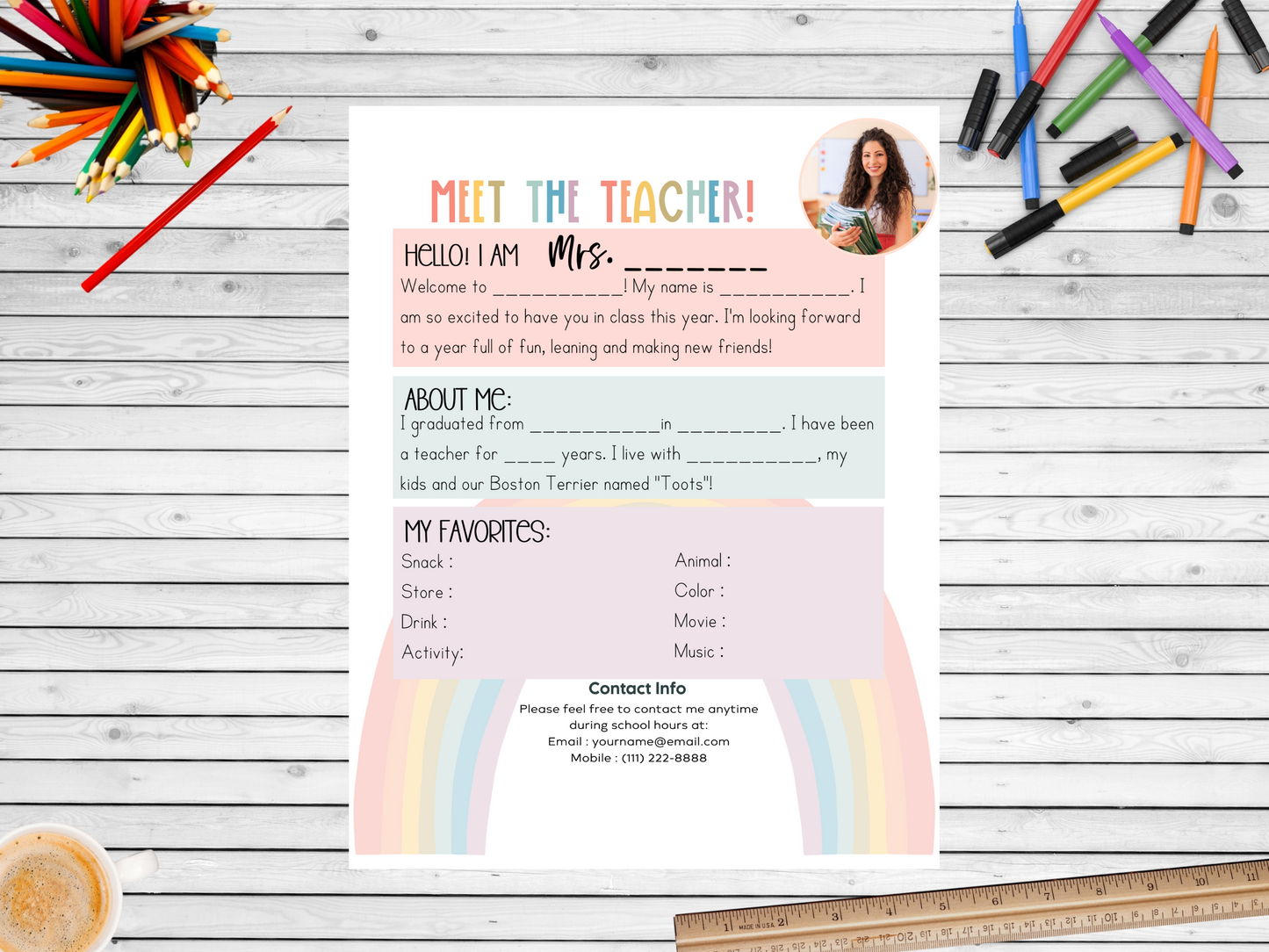 Meet the Teacher Letter Template - Rainbow
