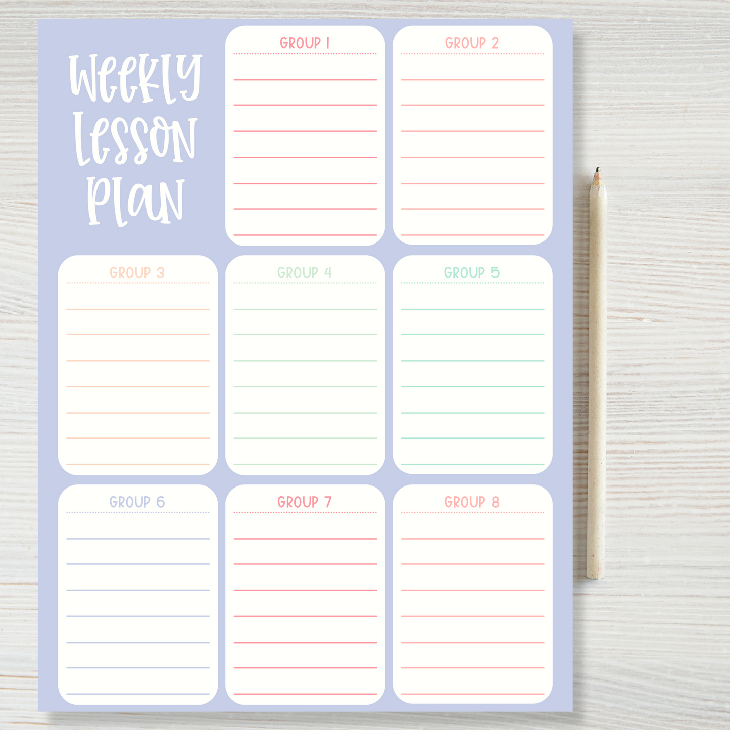 Weekly Group Lesson Planner Notepad (8.5 x 11)