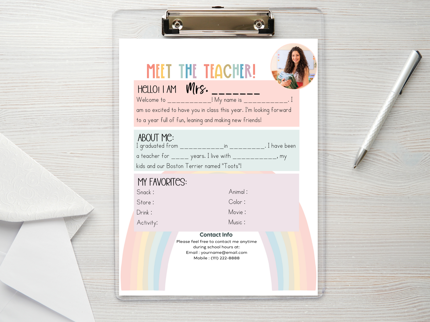 Meet the Teacher Letter Template - Rainbow