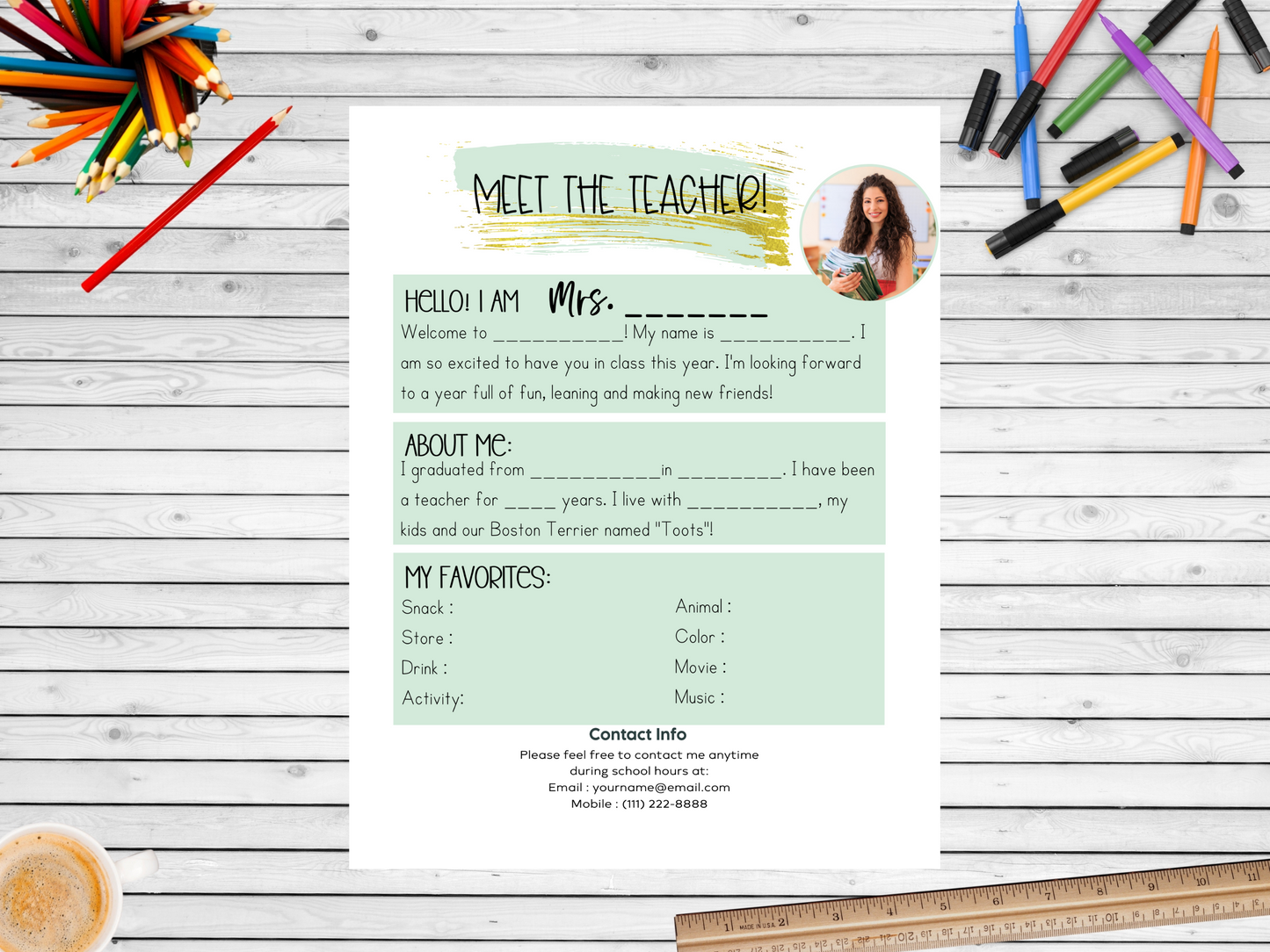 Meet the Teacher Letter Template - Mint