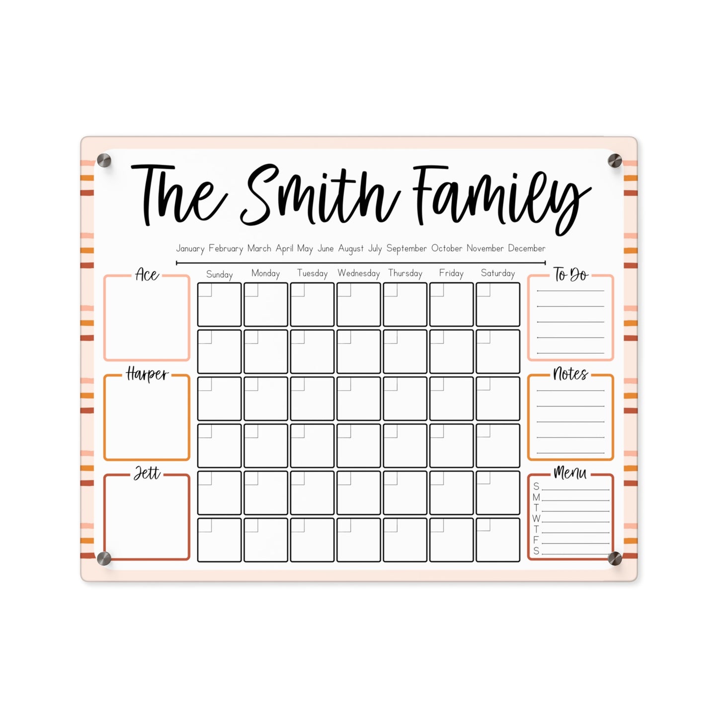 Light Neutral Stripe Custom Acrylic Wall Calendar (20 x 16)
