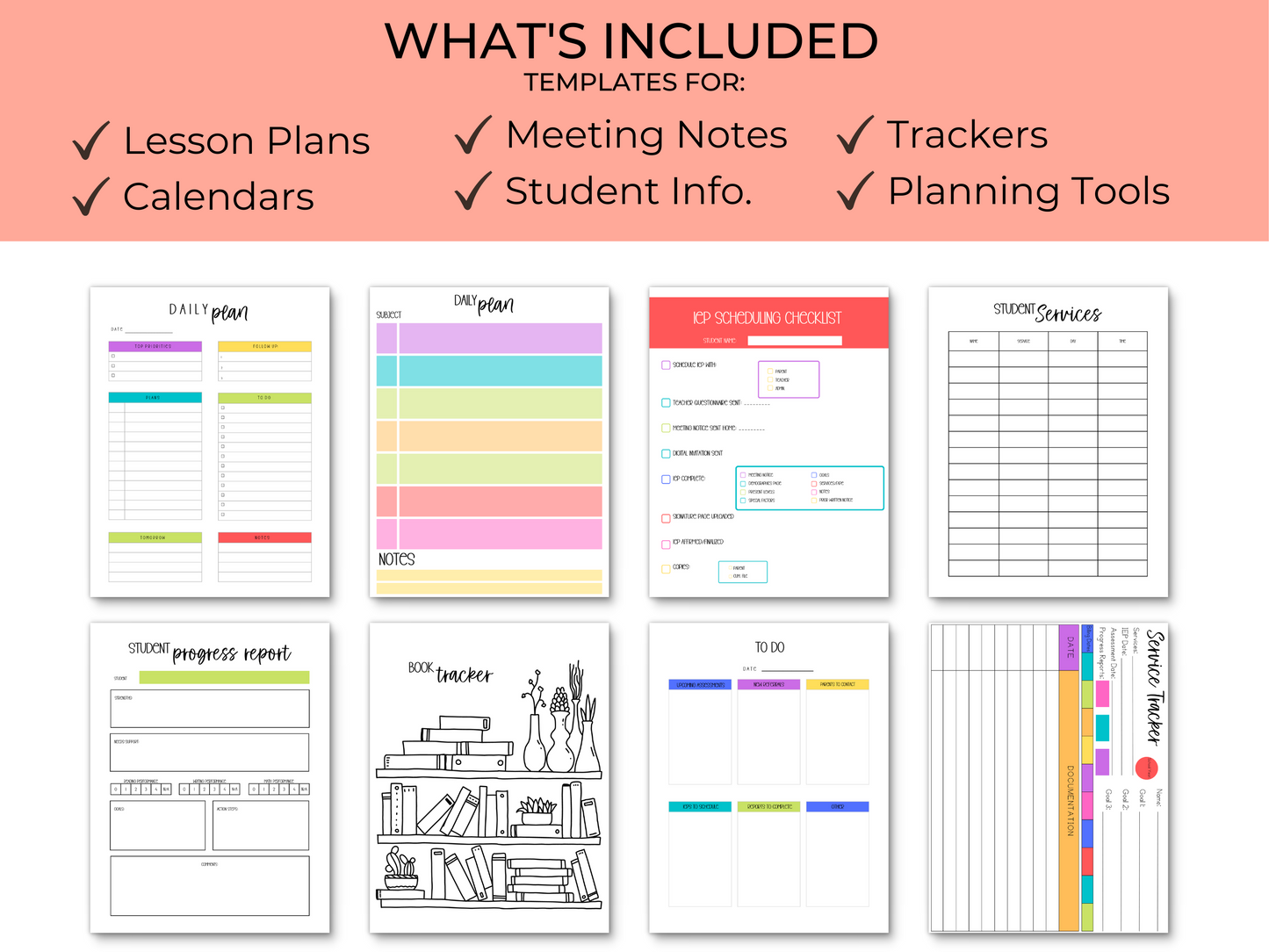 SpEd Teacher Printable Planner - Bright Rainbow Stripe Theme