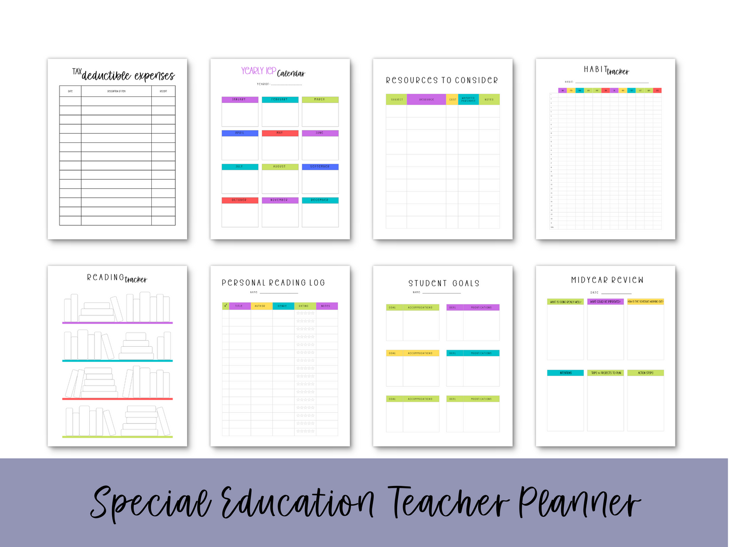 SpEd Teacher Printable Planner - Bright Rainbow Stripe Theme
