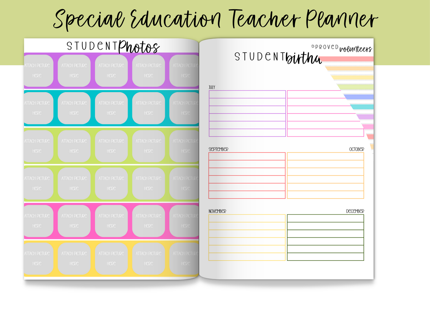 SpEd Teacher Printable Planner - Bright Rainbow Stripe Theme