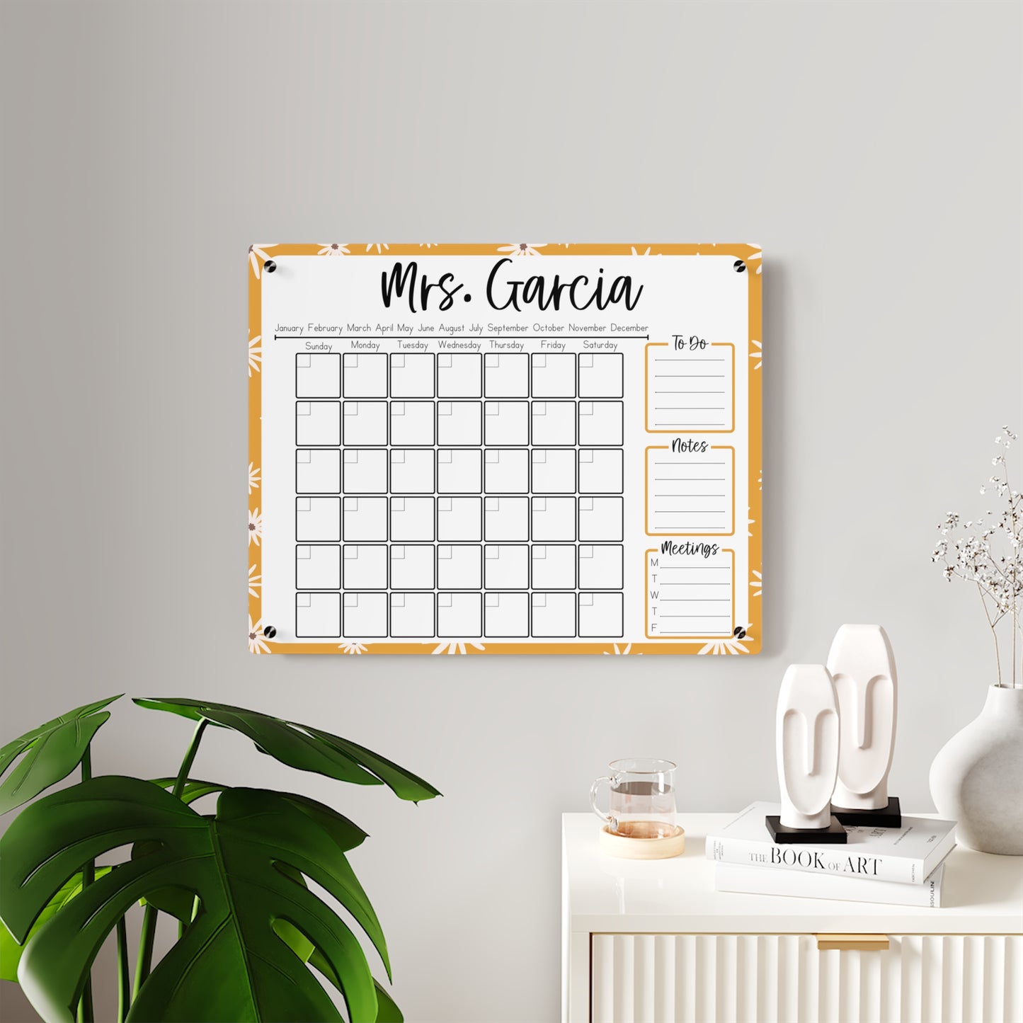 Floral Custom Acrylic Wall Calendar (20 x 16)