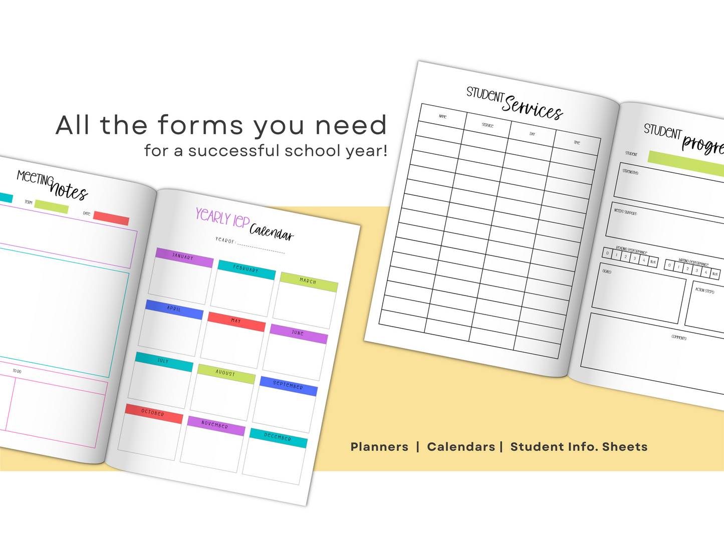 SpEd Teacher Printable Planner - Bright Rainbow Stripe Theme