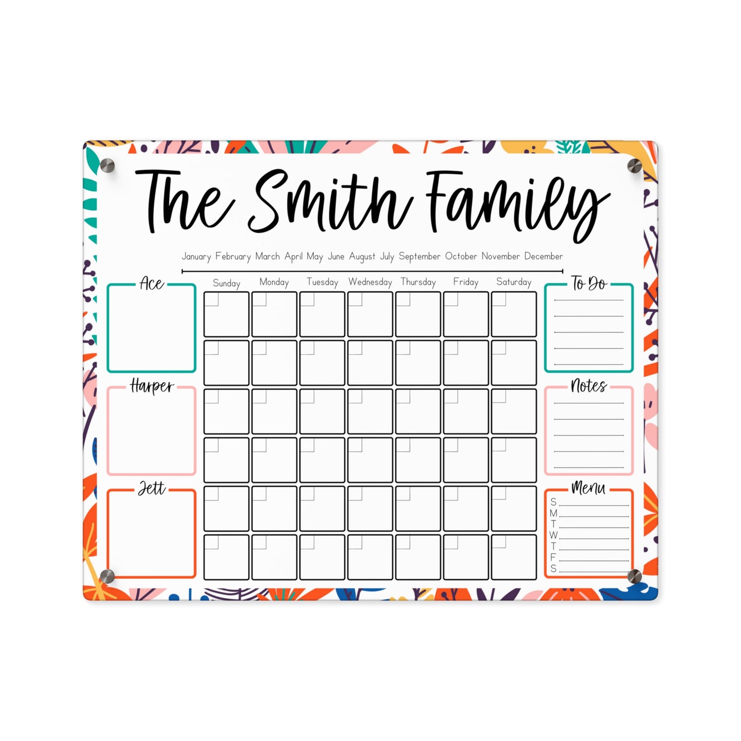Tropical Floral Custom Acrylic Wall Calendar (20 x 16)