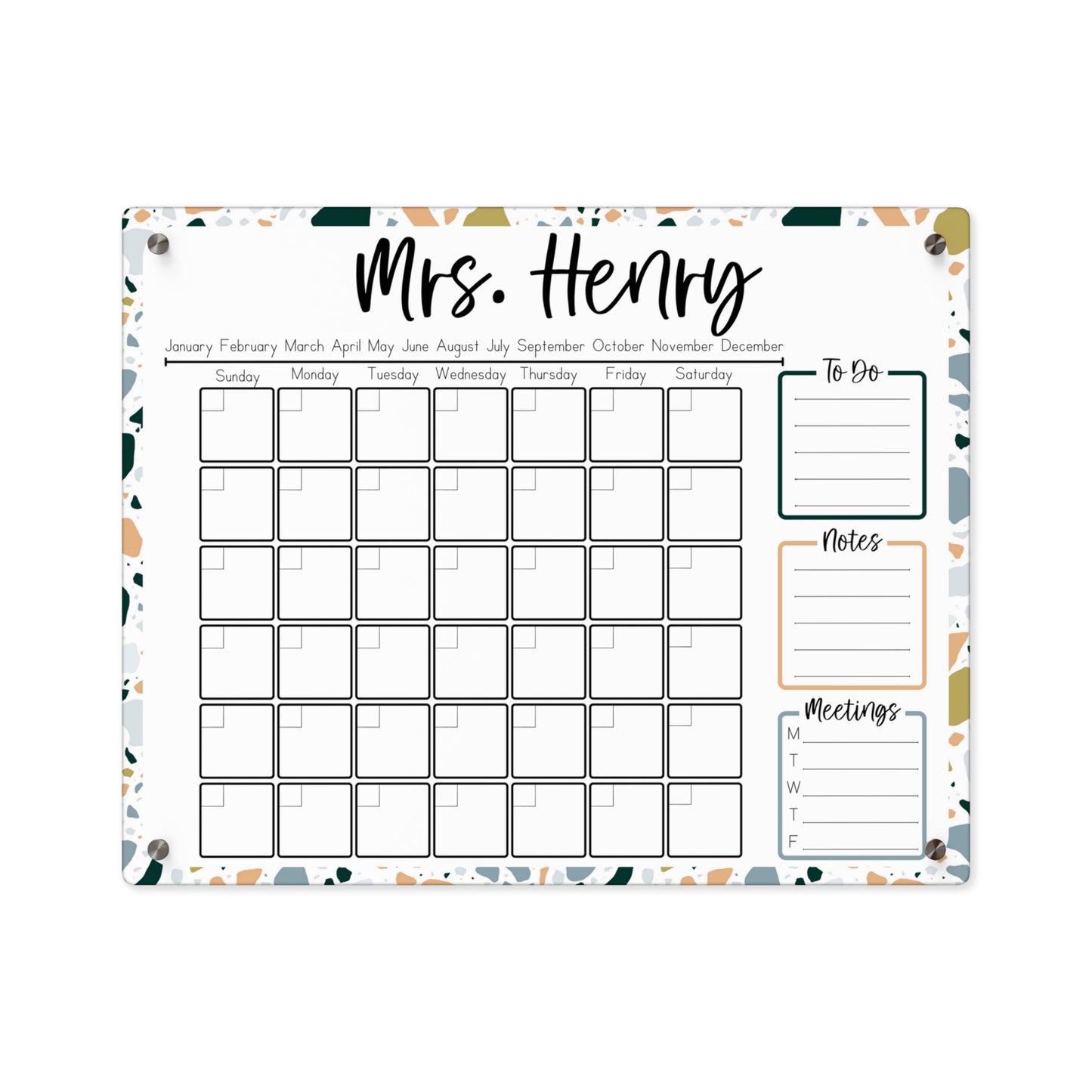 White Terrazzo Custom Acrylic Wall Calendar (20 x 16)