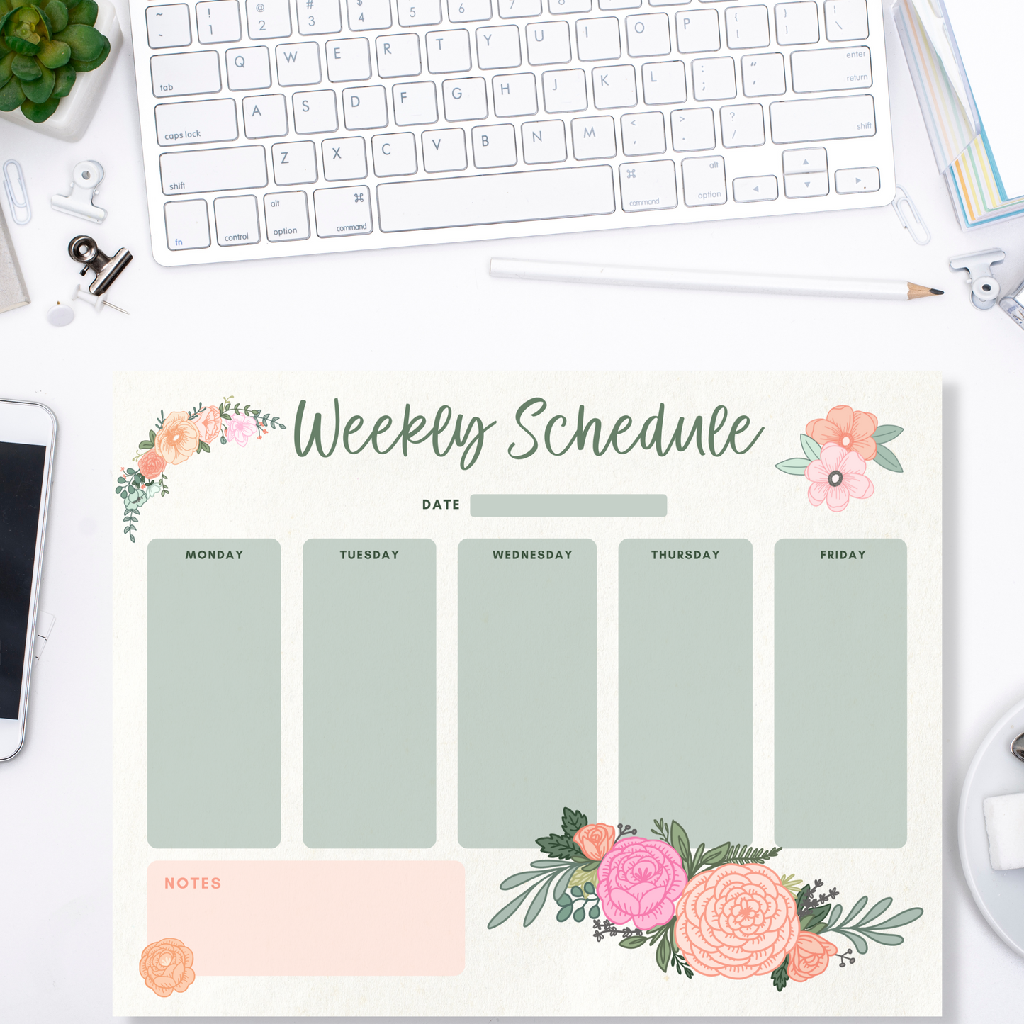 Floral Weekly Schedule Planner Notepad (8.5 x 11)