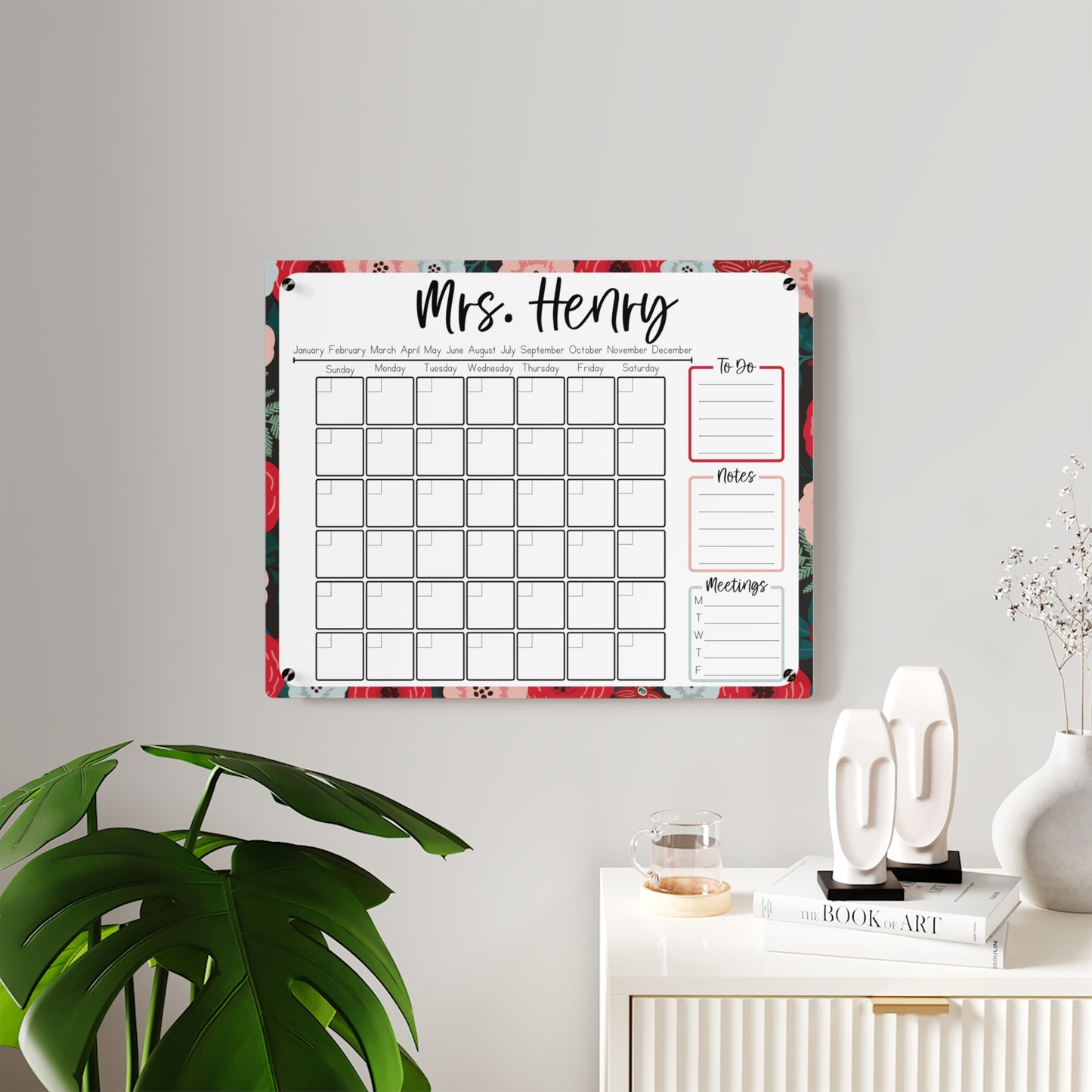 Winter Floral Custom Acrylic Wall Calendar (20 x 16)