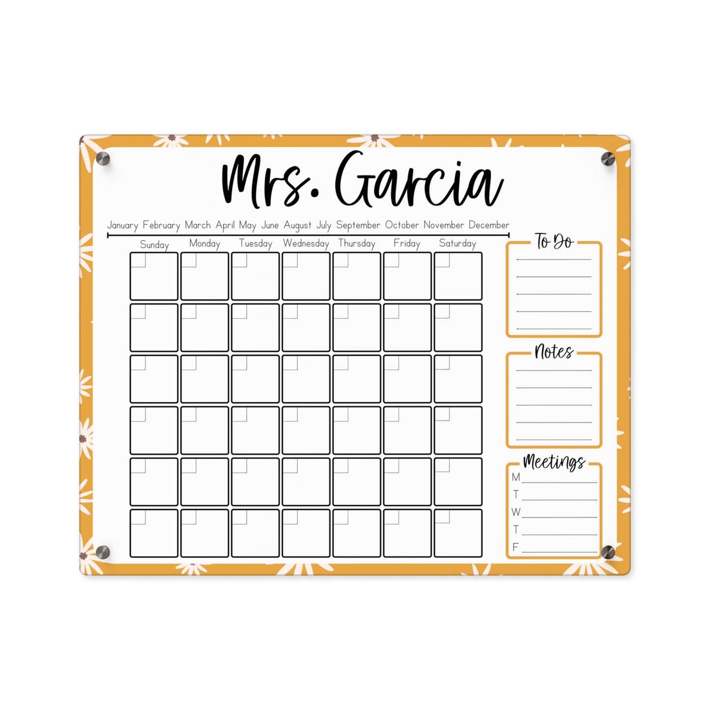 Floral Custom Acrylic Wall Calendar (20 x 16)