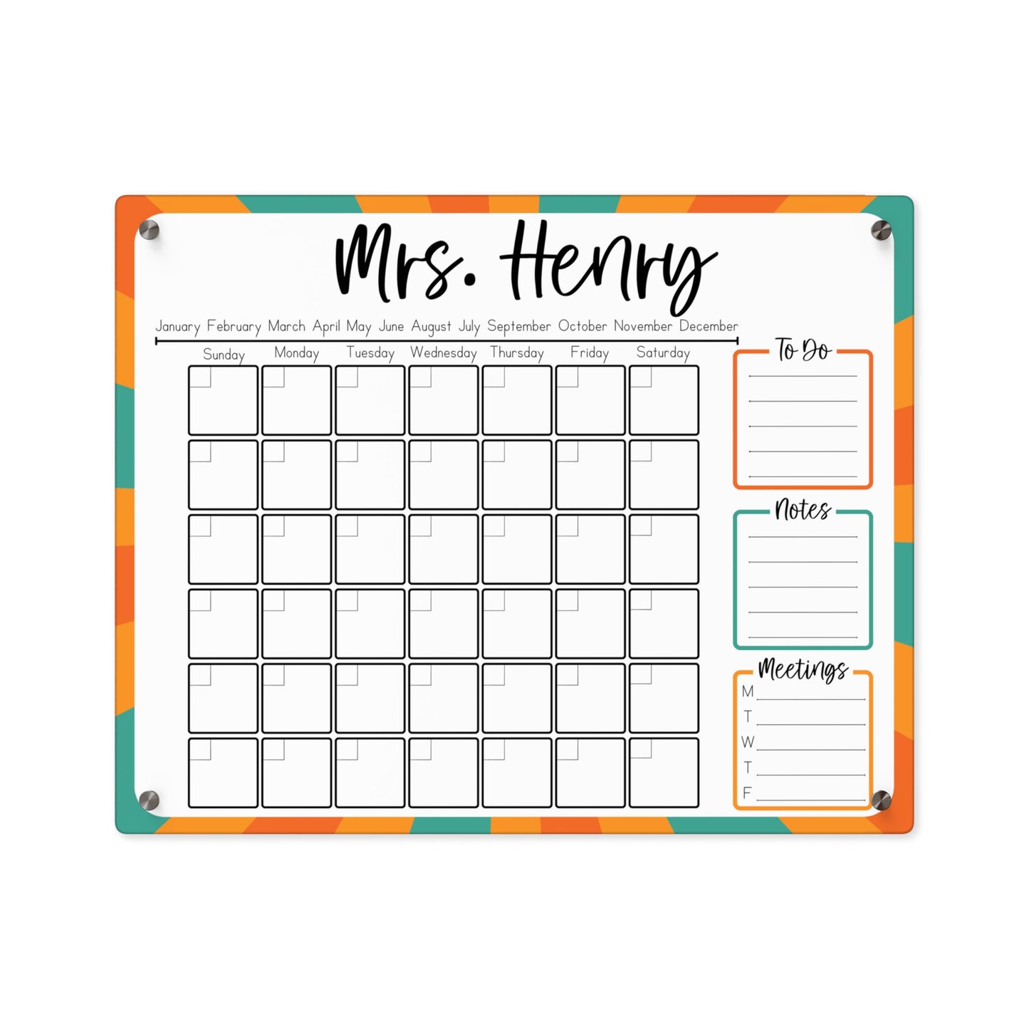 Sunburst Custom Acrylic Wall Calendar (20 x 16)