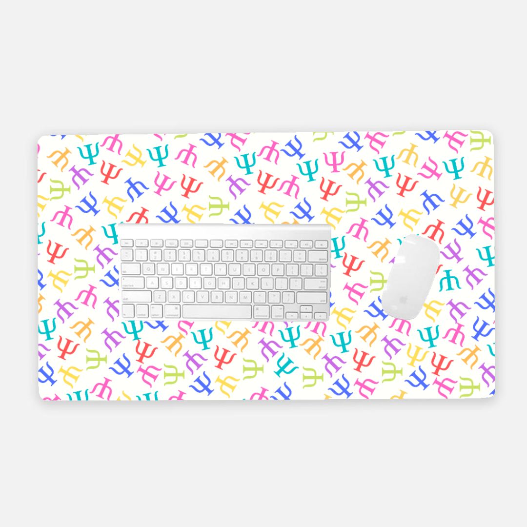 Bright Rainbow on White Psych Symbol Desk Mat - Large (24" x 14")