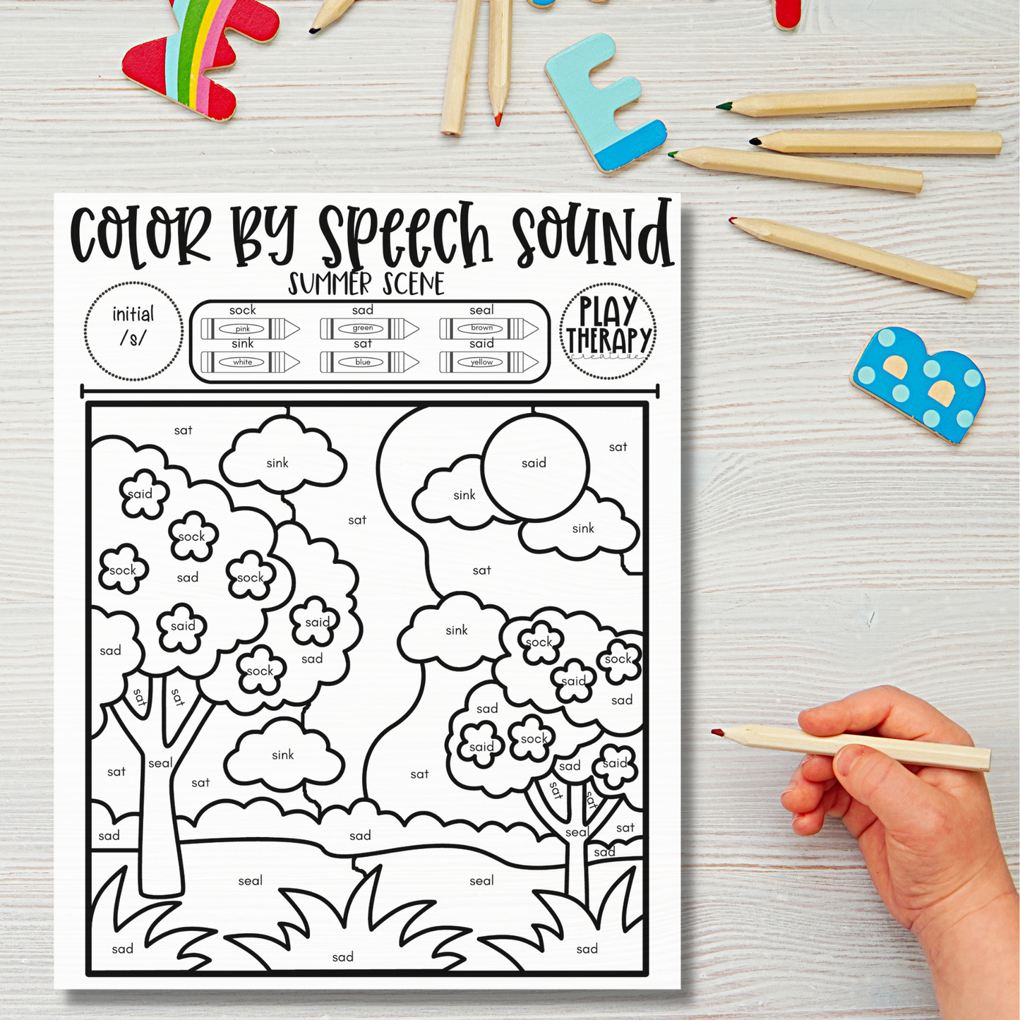/s/ Sound Summer Themed Color-by-Speech-Sounds for Speech Therapy