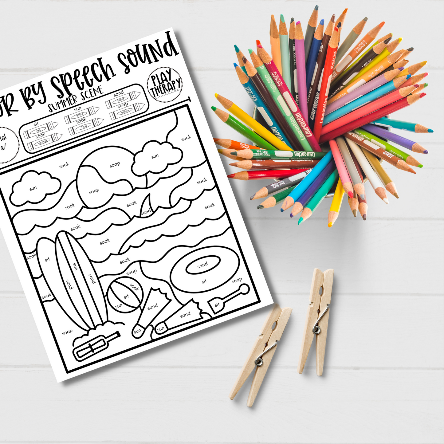 /s/ Sound Summer Themed Color-by-Speech-Sounds for Speech Therapy