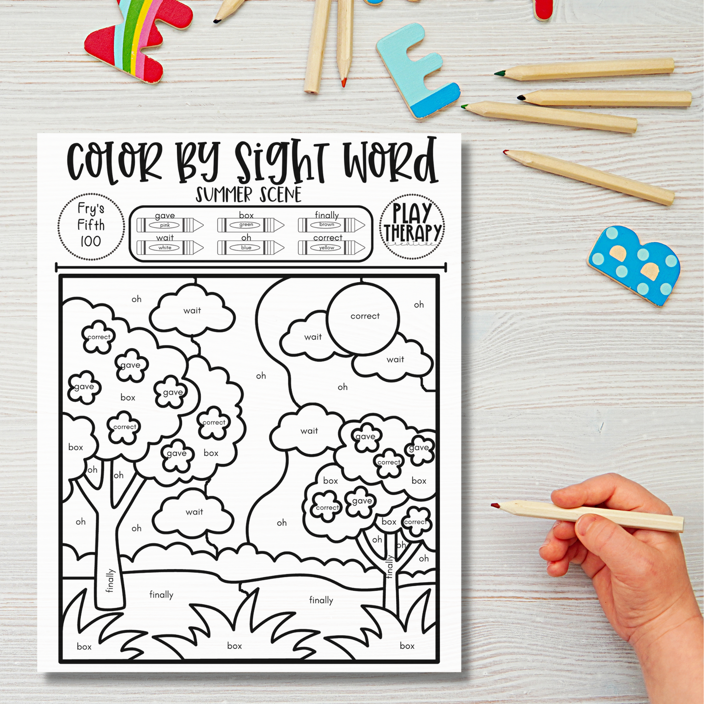 Fry's Fifth 100 Color-by-Sight-Word Coloring Page Practice Sheets - Summer Theme