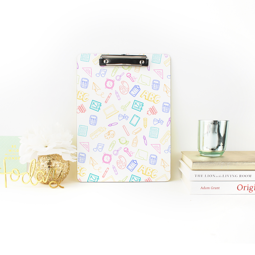 Bright Rainbow on White Elementary Doodles Clipboard