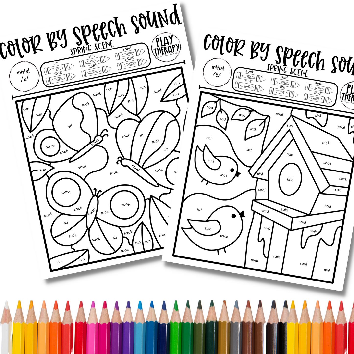 /s/ Sound Spring Themed Color-by-Speech-Sounds for Speech Therapy